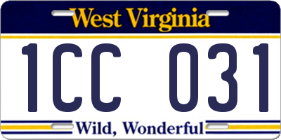 WV license plate 1CC031