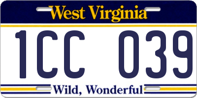 WV license plate 1CC039