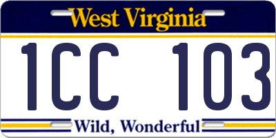WV license plate 1CC103