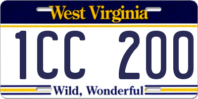 WV license plate 1CC200