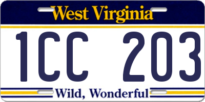 WV license plate 1CC203