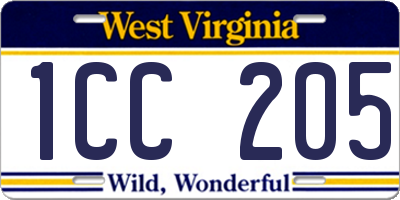 WV license plate 1CC205