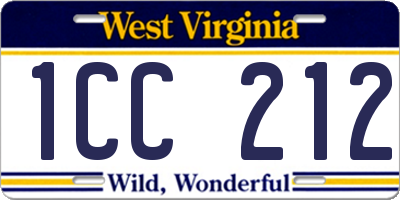 WV license plate 1CC212