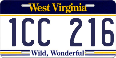 WV license plate 1CC216