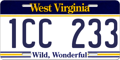 WV license plate 1CC233