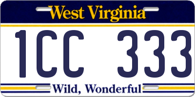 WV license plate 1CC333
