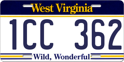 WV license plate 1CC362