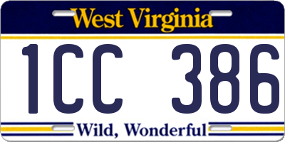 WV license plate 1CC386