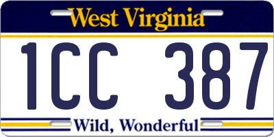 WV license plate 1CC387