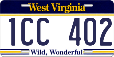 WV license plate 1CC402