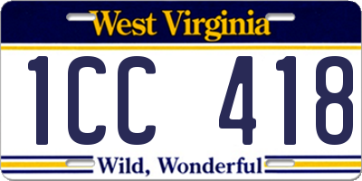 WV license plate 1CC418