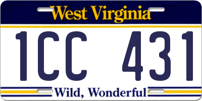 WV license plate 1CC431