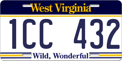 WV license plate 1CC432