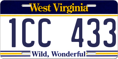 WV license plate 1CC433