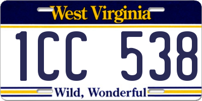 WV license plate 1CC538