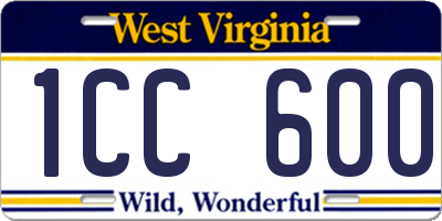 WV license plate 1CC600