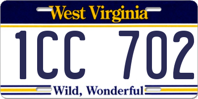 WV license plate 1CC702