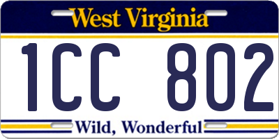WV license plate 1CC802