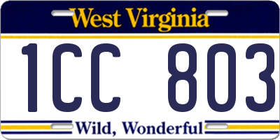 WV license plate 1CC803
