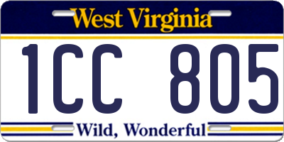WV license plate 1CC805