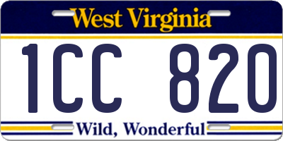 WV license plate 1CC820