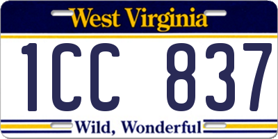 WV license plate 1CC837
