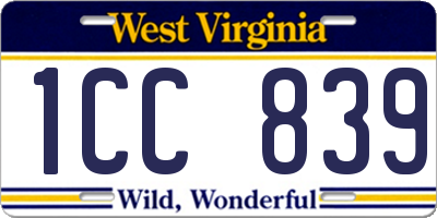 WV license plate 1CC839