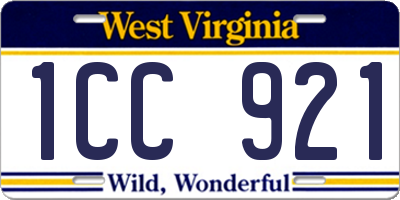 WV license plate 1CC921
