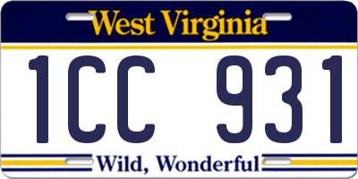 WV license plate 1CC931