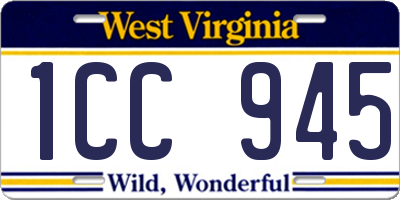 WV license plate 1CC945