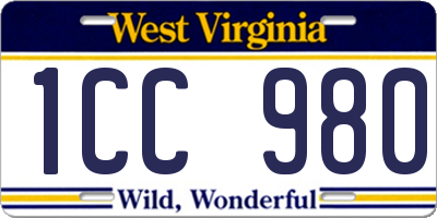 WV license plate 1CC980