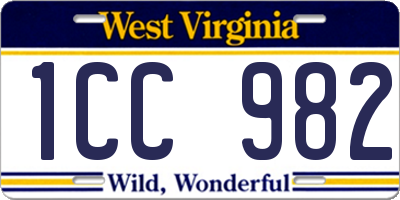 WV license plate 1CC982