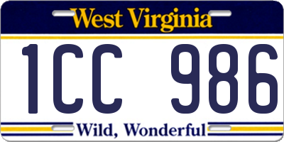 WV license plate 1CC986