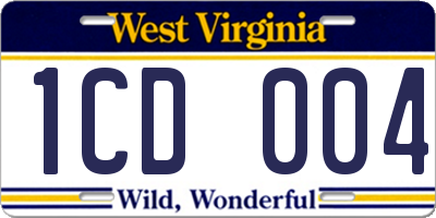 WV license plate 1CD004