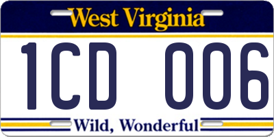 WV license plate 1CD006