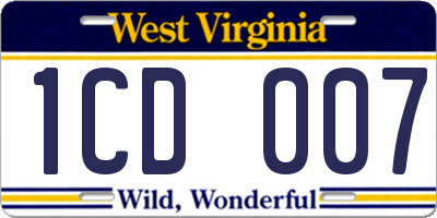 WV license plate 1CD007