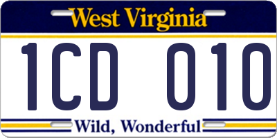 WV license plate 1CD010