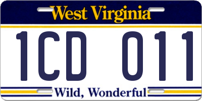WV license plate 1CD011