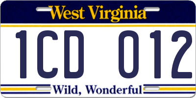 WV license plate 1CD012