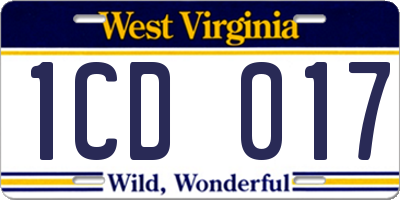 WV license plate 1CD017