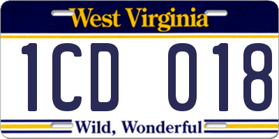 WV license plate 1CD018