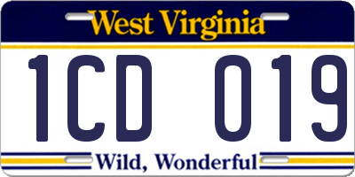 WV license plate 1CD019