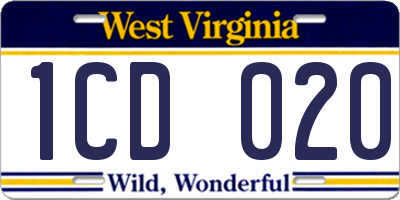 WV license plate 1CD020