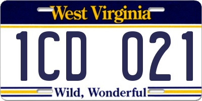 WV license plate 1CD021