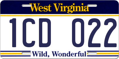WV license plate 1CD022