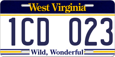 WV license plate 1CD023