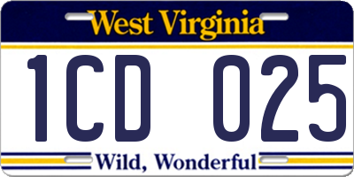 WV license plate 1CD025