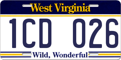 WV license plate 1CD026