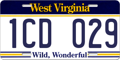 WV license plate 1CD029