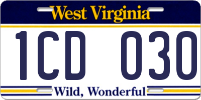 WV license plate 1CD030